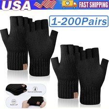 Winter Alpaca Wool Fingerless Gloves Thermal Men Knitted Half Finger Mitten Lot