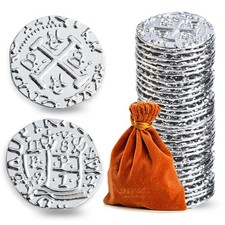 Metal Pirate Coins, Silver, 35PCS, 1.18in Spanish Doubloon Replicas, Fantas...