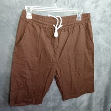 Unbranded Womens Medium Brown Cuffed Shorts Pocket Drawstring Elastic Waistband