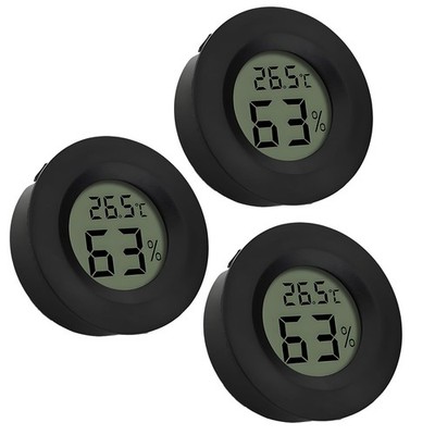 3 Stück Mini Thermometer Hygrometer Innen schwarz rund, Digital LCD Monitor...