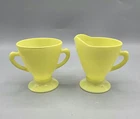 MCM Hazel Atlas Creamer Sugar Ovide Chartreuse Milk Glass Set Of 2 Vintage 4"