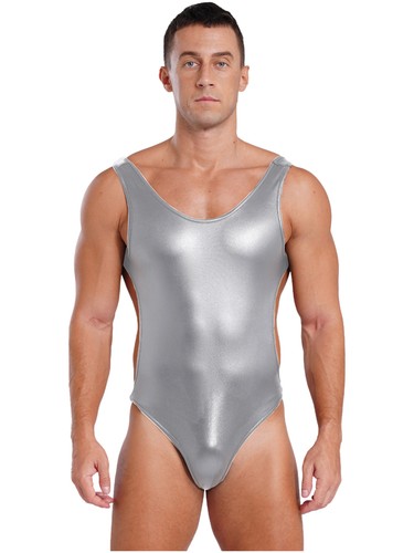 Men Bodysuit Scoop Neck Rompers Sleeveless Leotard Metallic Jumpsuit Fashion - Bild 20 von 45