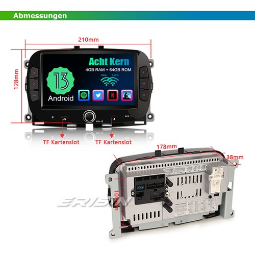 64GB Android 13 CarPlay DAB+ Autoradio 8 Kern BT GPS USB Fiat 500 500C 500S 500E - Bild 15 von 19