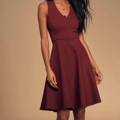 Lulus Burgundy V Neck Skater Dress