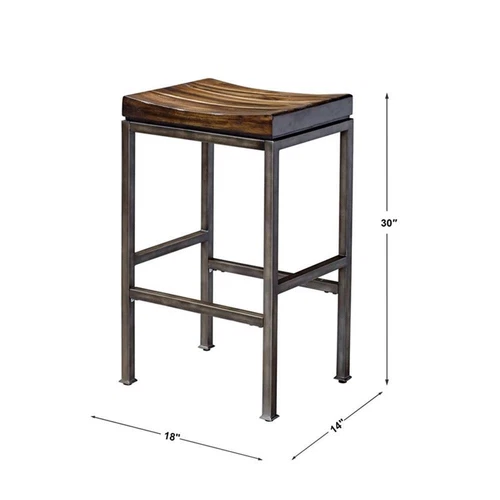 Uttermost Beck 30" Metal and Wood Bar Stool in Dark Walnut and Brushed Steel - Picture 9 of 9