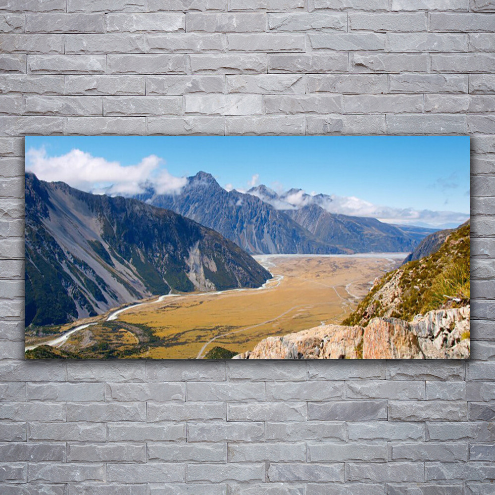 Tableau en verre acrylique panorama montagne 120x60 cm pour salon modern