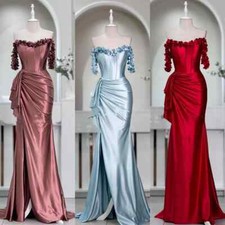 Satin Pleat Flower Mermaid Prom Gowns Off shoulder Long Dresses Evening Dresses