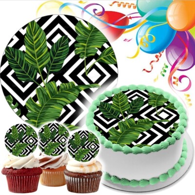 Aloha Tortenaufleger Party Deko essbar Geburtstag Muffin Monstera tropic Sommer