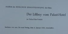 Einladung zur Uraufführung "Der Liftboy vom Palast-Hotel" 4. Jan. 1963 (118655)
