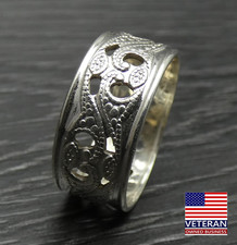 Vintage Sterling Silver Detailed Unique Open Scroll Wide Dotted Band Ring Size 6