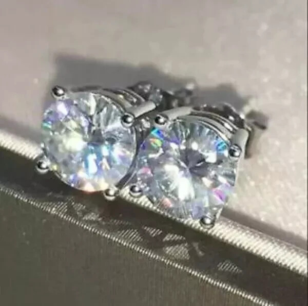 2.10 CT Round Moissanite Stud Earrings in 14k White Gold
