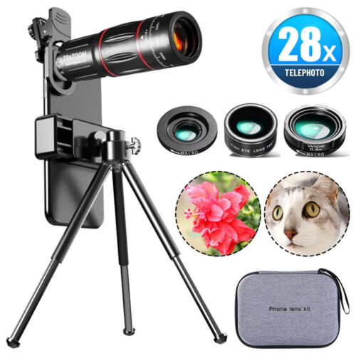 4 in 1 Cell Phone Camera Telephoto 28X Telephoto Lens Fish eye Wide Angle Lens
