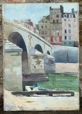 Paul de Rutté (1871-1943) 1902 Rare Watercolor Paris The Seine Riverbanks France