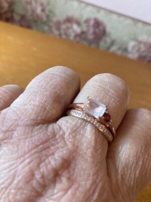 Rose Quartz & Rhodolite Garnet- Rose Gold over SS Ring Set-GORGEOUS