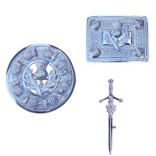 Men's Scottish Thistle Chrome Kilt Pin, Brooch, Buckle