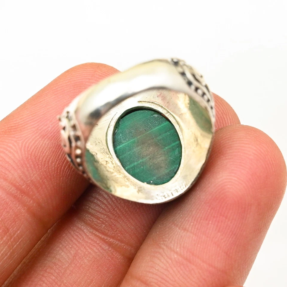 Hermoso anillo llamativo de plata de ley 925 de malaquita para hombre, todas las tallas M501 Foto 3 de 4