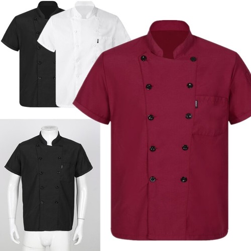 Veste unisexe manches courtes manteau de chef cuisine travail uniforme restaurant haut de cuisine - Photo 1/15