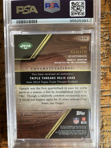 Jets Joe Namath HOF Super Bowl MVP, 2 Color #1/36 Triple Jersey Card, PSA6 ExMnt - Picture 3 of 3