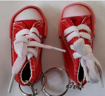 2 Bleeding Scary Red Sneaker Keychains Discolored Halloween Decorations