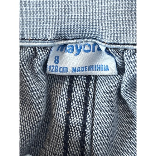 Mayoral Jeans Girls Sz 8 Kids Straight Leg Denim Pants Embroidered Flowers Blue - Picture 7 of 13