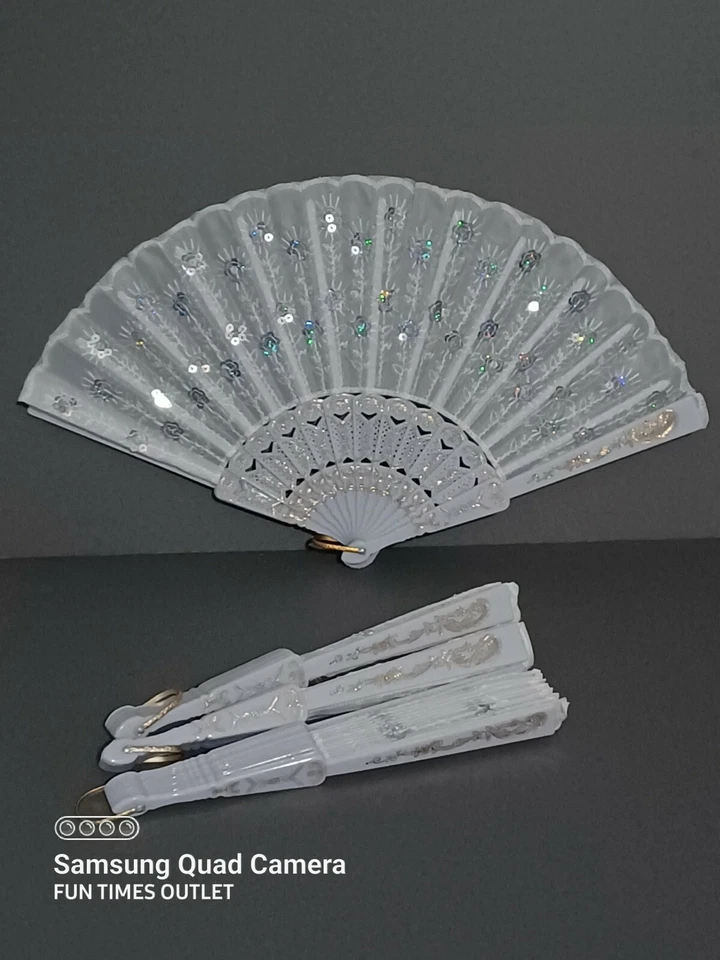 12 Favores de Abanico de Mano de Encaje Blanco para Boda Quinceañera Abanico Recuerdos Boda Foto 3 de 4