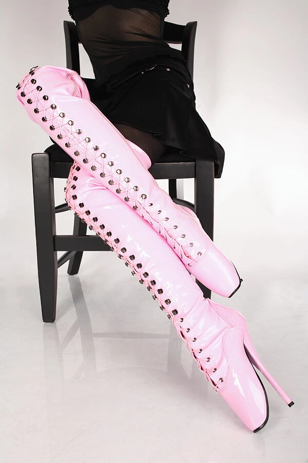 Lack Ballett High Heels Overknees, Stiefeletten Gr 36-46 schwarz,rot, pink weiss - Bild 2 von 4