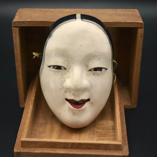Mini Wood Noh Mask Vintage Japanese Soga Original Box