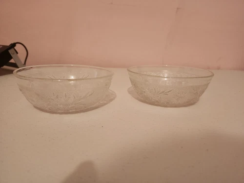 Two Vintage Clear Anchor Hocking Sandwich Pattern Glass Berry Bowl