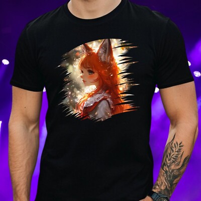 Herren T-Shirt Fuchs Mädchen Anime Motiv Baumwolle Größe XS bis 5XL