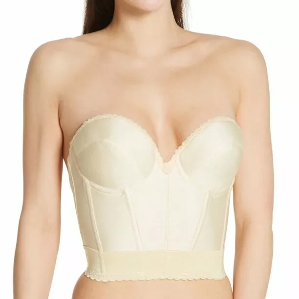 Women's Carnival 203 Satin Low Plunge Longline Bustier Bra (Champagne 32C)