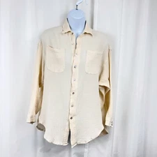 Acacia Swimwear Gauze Popover Shirt Natural Cream Cotton Oversized Button Up S