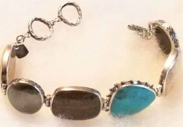 SILPADA 925 Sterling Silver Pyrite Turquoise Bronzite Jasper Toggle Clasp - Image 3 of 4