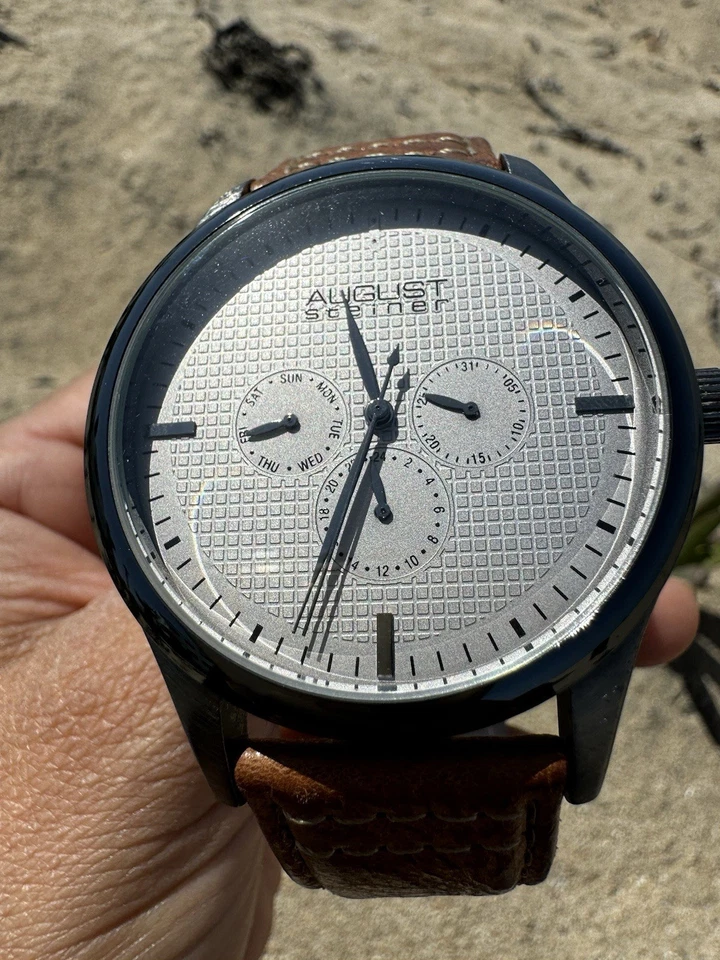 Men's August Steiner Watch - Brown Strap/Silver & Black Dial - Image 2 of 4