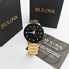 Bulova 97D116 Modern Futuro Black Diamond Dial Gold Band Quartz Men's Watch 42MM