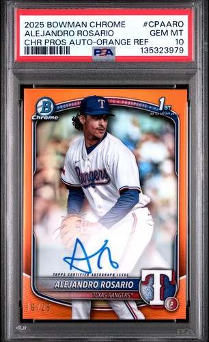 2025 BOWMAN CHROME PROSPECT AUTO ORANGE #CPAARO ALEJANDRO ROSARIO 16/25 PSA 10