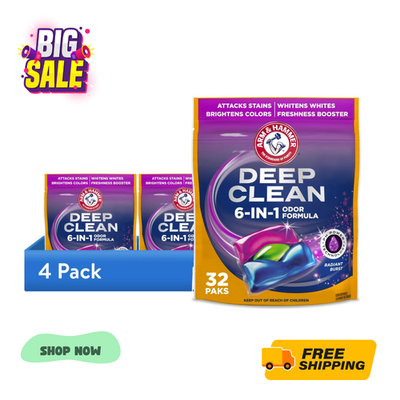 #ad FASH SALE 4 Pack ARM amp; HAMMER Deep Clean Power Paks Radiant Burst 32 Count $35.99