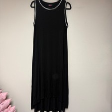 Vince Camuto Maxi Dress Women L Black Excellent High Low Embroidered Trim