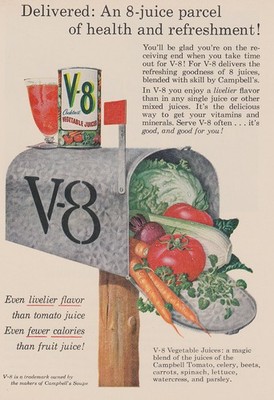 1957 V8: Delivered an 8 Ounce Parcel of Health Vintage Print Ad