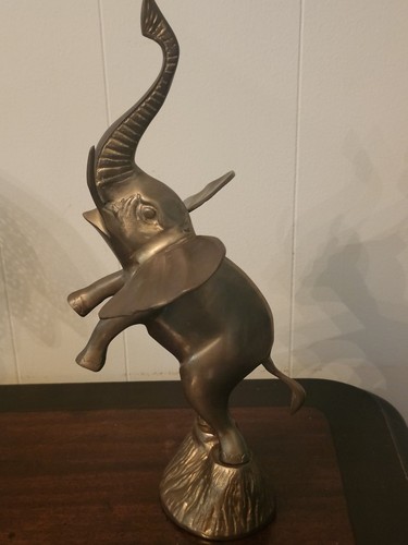Large Standing MCM Brass Elephant 12 1/2 in.