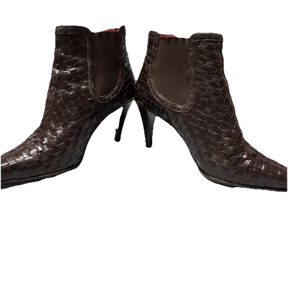 Donald Pliner Coastera Vaquera Punta Tejido Marrón Cuero Botines Talla 6M Foto 2 de 4