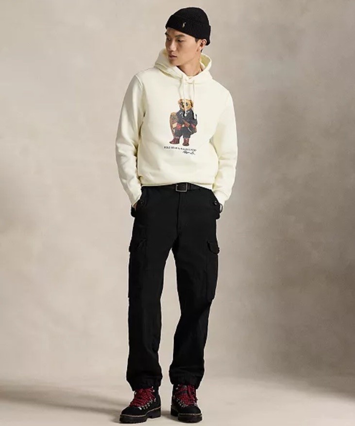 $188 Polo Ralph Lauren Men's Bear Long-Sleeve Fleece Hoodie Small In Cream