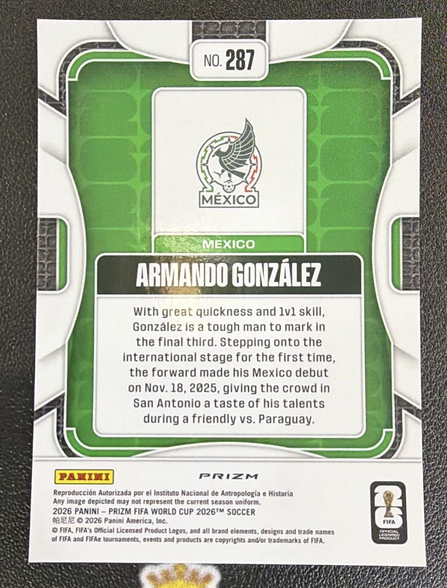 2026 Panini Prizm World Cup Armando Gonzalez #287 Rookie RC Choice Elephant SSP view 2