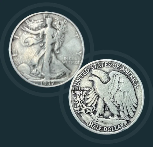 1937 P Walking Liberty Half Dollar - 90% Silver - Very Fine Condition