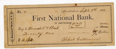 1880's Check Lot (3) First National Bank Amsterdam NY Wendell Beck Avery Signed