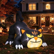Inflatable Halloween Black Cat Outdoor Decoration w/ LED Lights for Lawn Garden