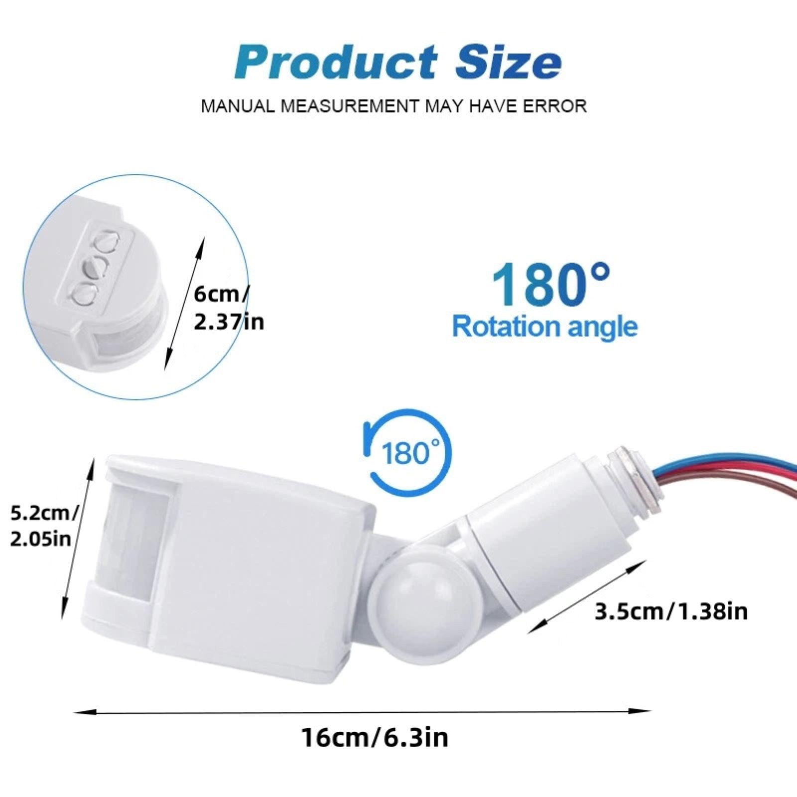 2pcs PIR Motion Sensor Switch Wall Light Switch Delay Time: 5s~8min (Adjustable)