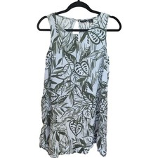 Tahari Linen Sleeveless Shift Dress Tropical Green Leaf Print Summer Resort S