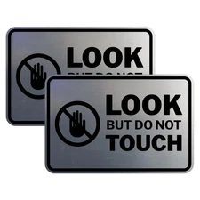 2 Pack "Do Not Touch" Sign Small Brushed Silver Classic Framed Look Adhesive