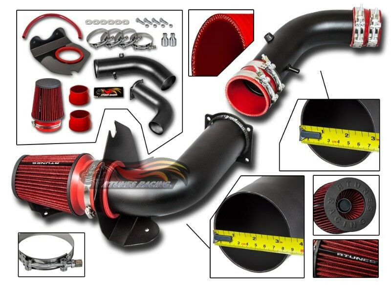 V2 Matte Black/Red SIlicone 94-98 Mustang 3.8L V6 Cold Air Intake System