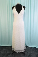 Jessica McClintock Ivory Embroidered Mesh Beach Wedding Formal Dress 8 EUC